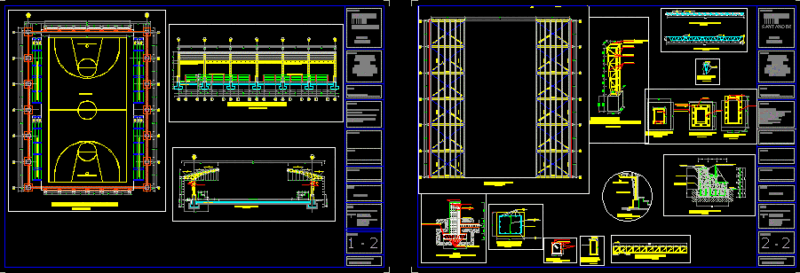 Multi Sports Court –Concrete, With Grandstands DWG Block for AutoCAD