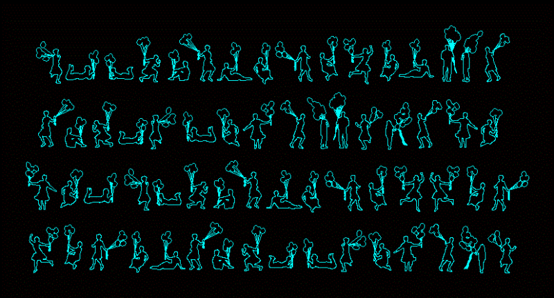 People Silhouettes Balloons DWG Elevation for AutoCAD