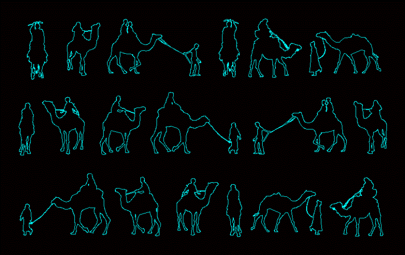 People Silhouettes Camel Riding DWG Elevation for AutoCAD