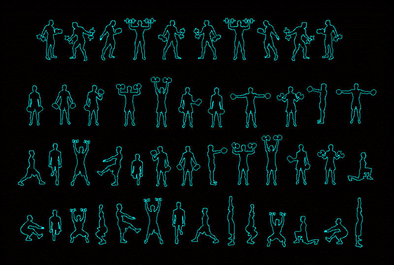 People Silhouettes Dumbbells DWG Elevation for AutoCAD