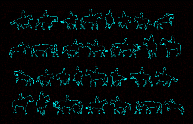 People Silhouettes Equestrian DWG Elevation for AutoCAD