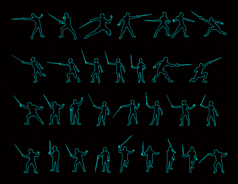 People Silhouettes Fencing DWG Block for AutoCAD