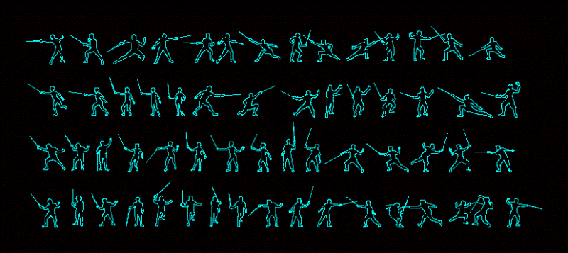 People Silhouettes Fencing DWG Block for AutoCAD