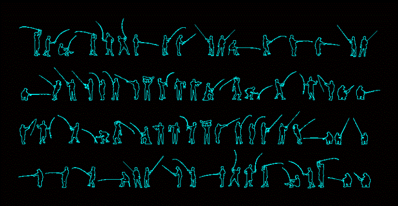 People Silhouettes Fishing DWG Elevation for AutoCAD