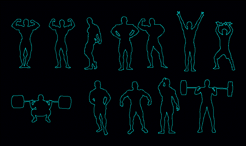 People Silhouettes Fitness DWG Elevation for AutoCAD