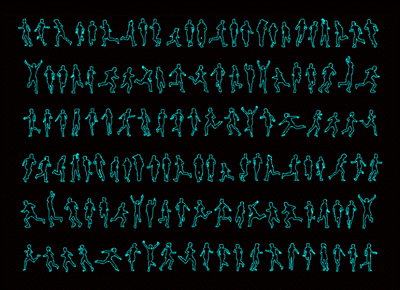 People Silhouettes Jogging DWG Elevation for AutoCAD