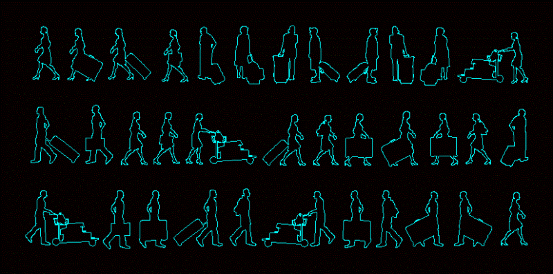 People Silhouettes Luggage DWG Elevation for AutoCAD