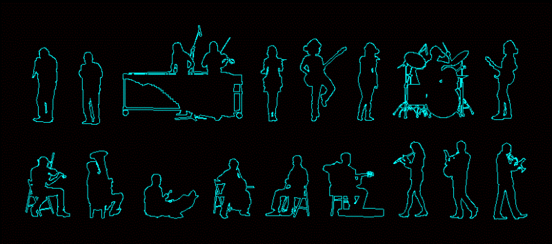 People Silhouettes Music DWG Block for AutoCAD