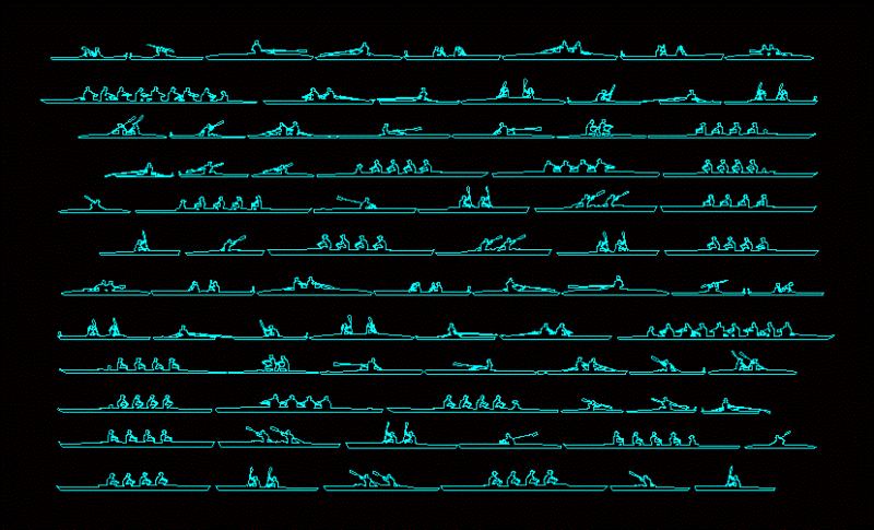 People Silhouettes Rowing DWG Elevation for AutoCAD