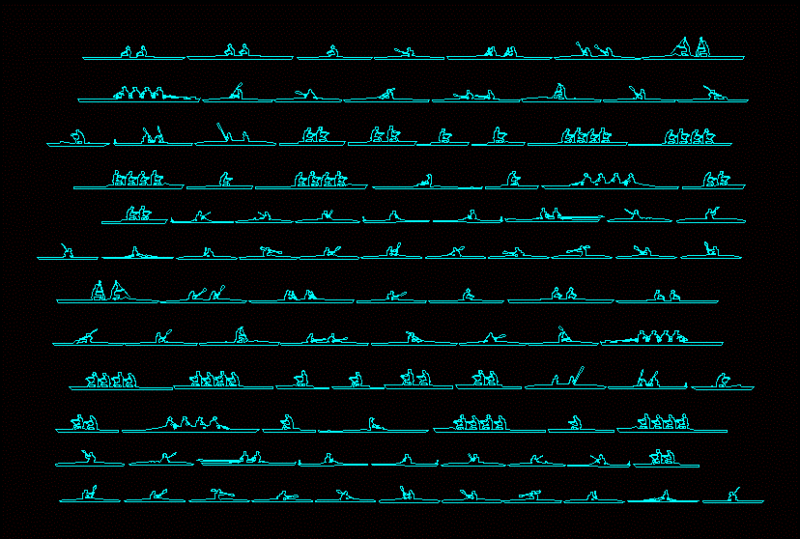 People Silhouettes Rowing DWG Elevation for AutoCAD