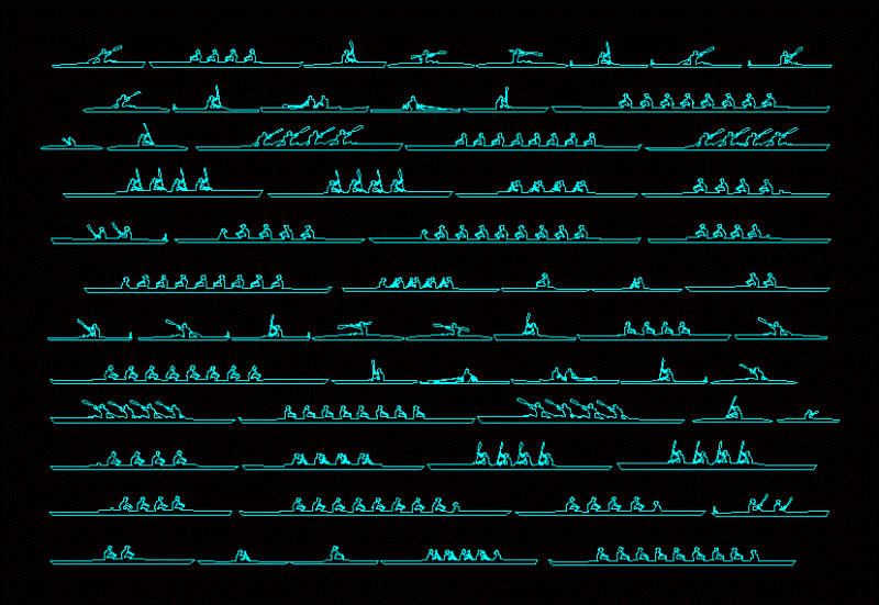 People Silhouettes Rowing DWG Elevation for AutoCAD