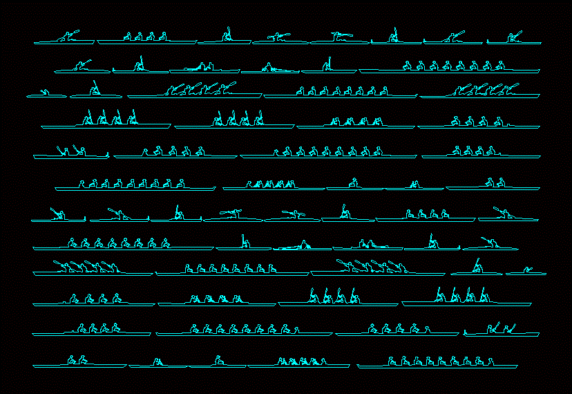 people silhouettes rowing dwg elevation for autocad