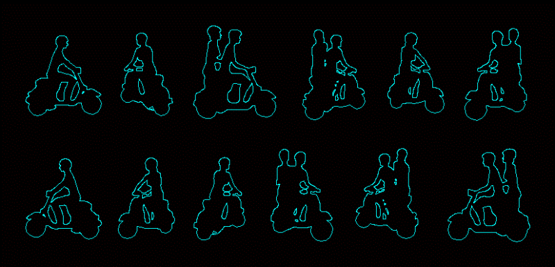 People Silhouettes Scooter DWG Elevation for AutoCAD
