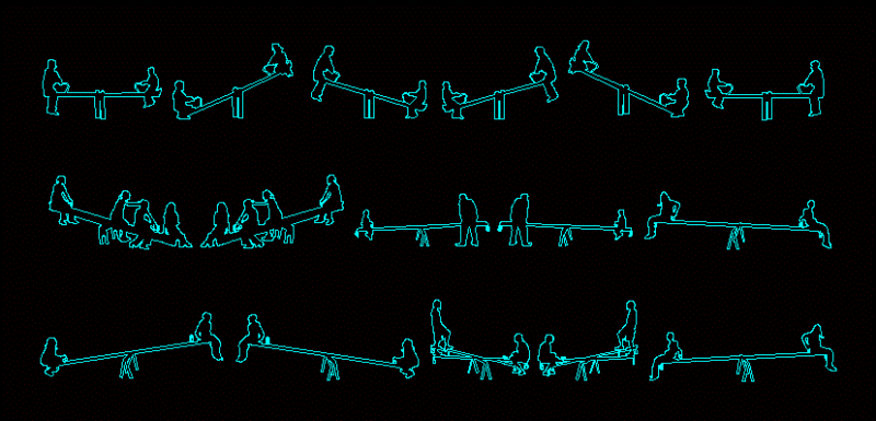 People Silhouettes Seesaw DWG Elevation for AutoCAD