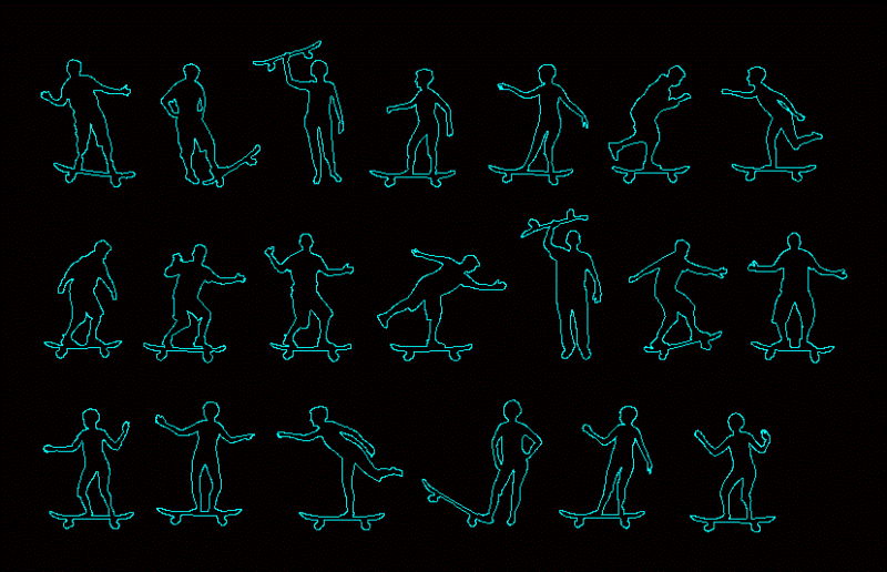 People Silhouettes Skateboarding DWG Block for AutoCAD
