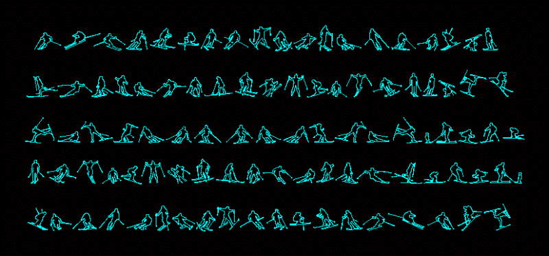 People Silhouettes Skiing DWG Elevation for AutoCAD
