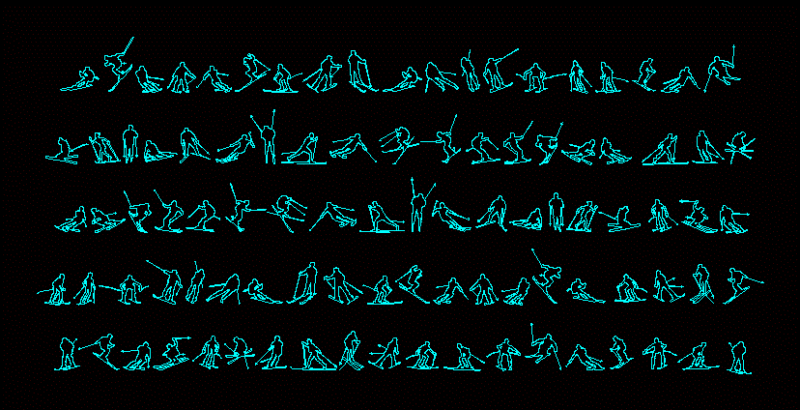 People Silhouettes Skiing DWG Elevation for AutoCAD