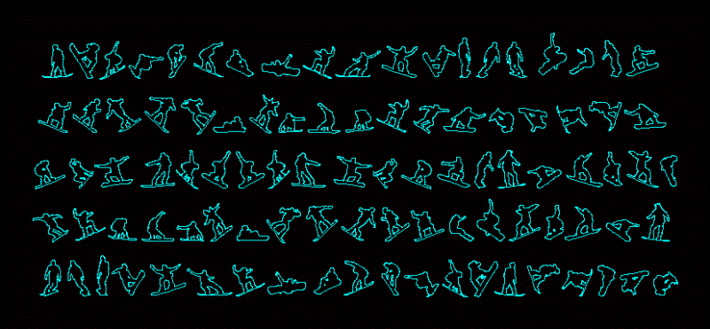 People Silhouettes Snowboard DWG Elevation for AutoCAD