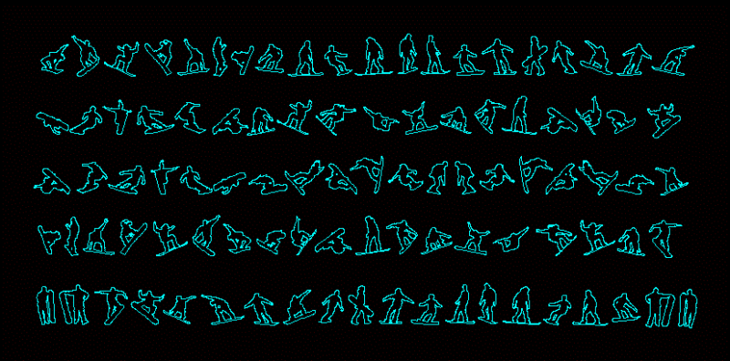 People Silhouettes Snowboard DWG Elevation for AutoCAD