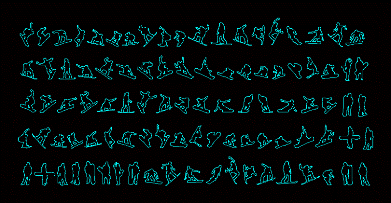 People Silhouettes Snowboard DWG Elevation for AutoCAD