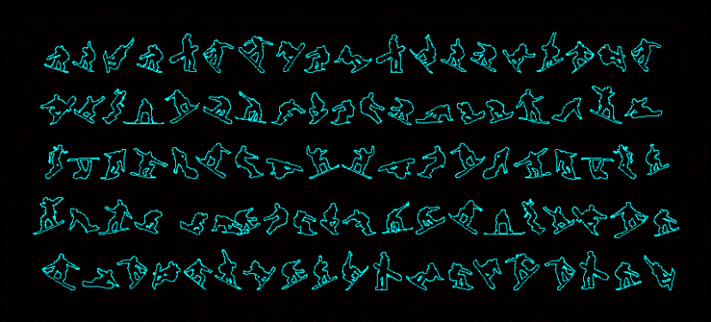 People Silhouettes Snowboard DWG Elevation for AutoCAD