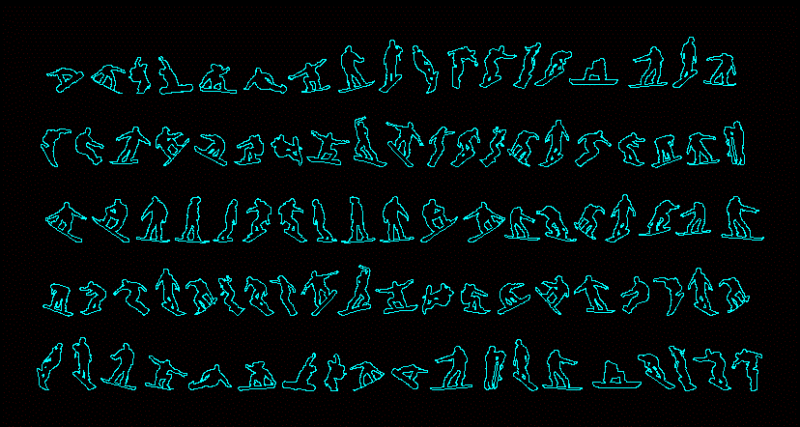 People Silhouettes Snowboard DWG Elevation for AutoCAD