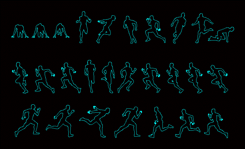 People Silhouettes Sprinting DWG Block for AutoCAD