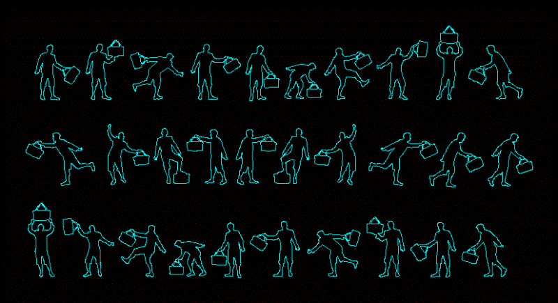 People Silhouettes Suitcase DWG Elevation for AutoCAD