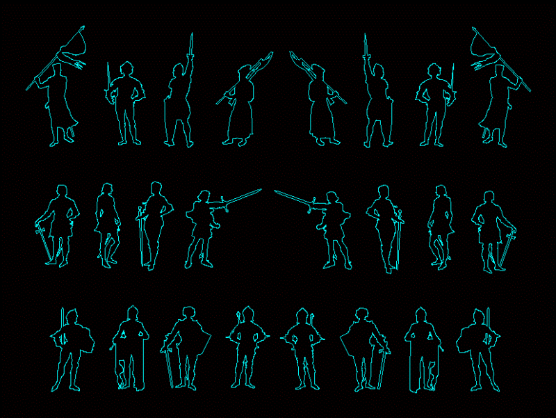 People Silhouettes Warriors DWG Elevation for AutoCAD
