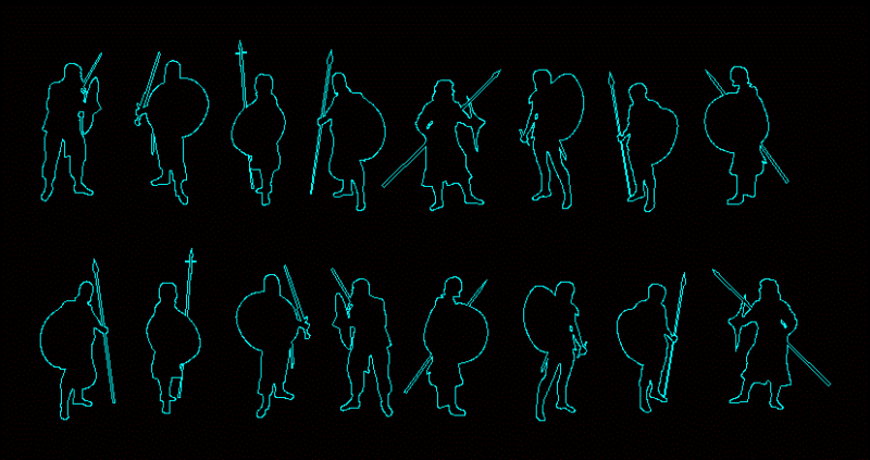 People Silhouettes Warriors DWG Elevation for AutoCAD