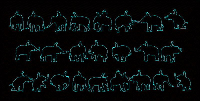 People Silhouettes With Elephants DWG Elevation for AutoCAD