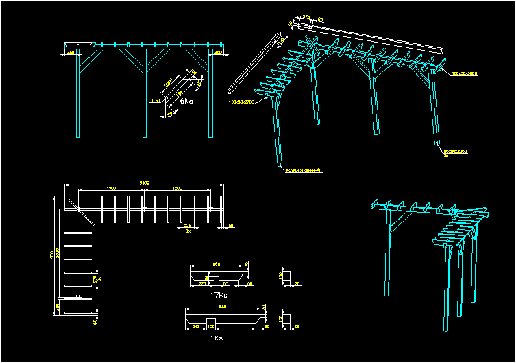 Pergola - Construction Details DWG Detail for AutoCAD • Designs CAD