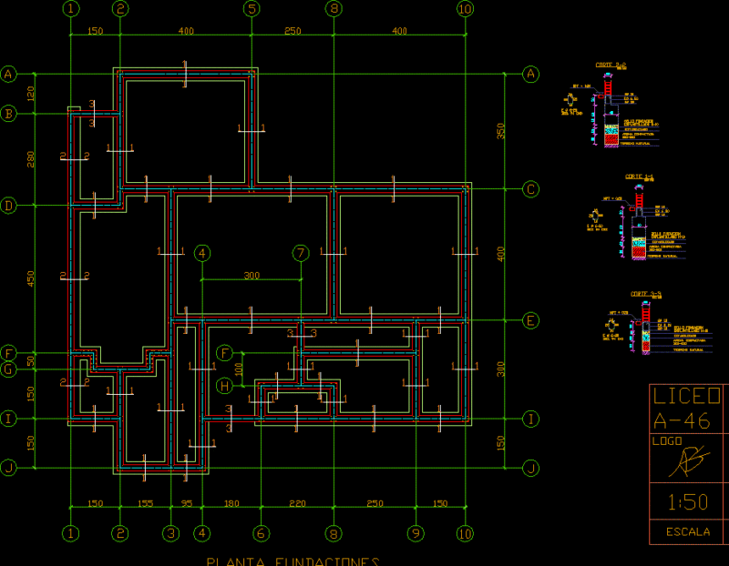 Planes Of Foundation DWG Section for AutoCAD