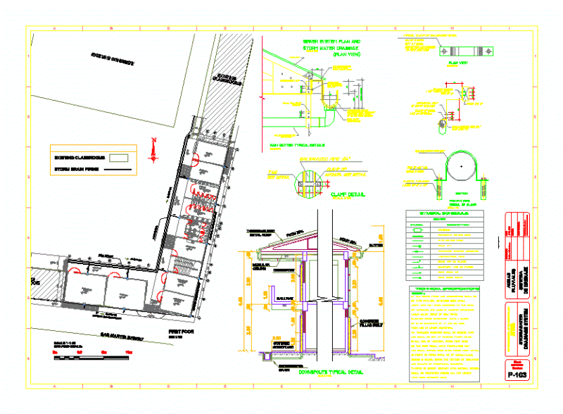 Pluvial Drainage Of School DWG Section for AutoCAD