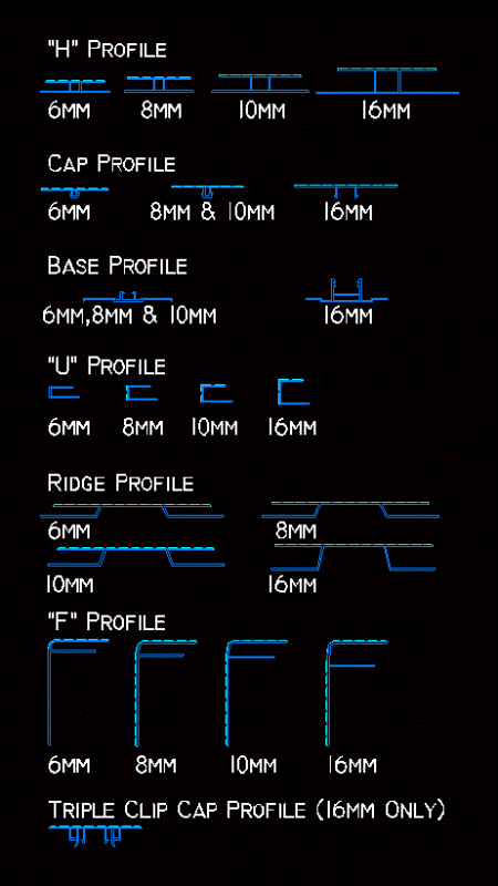 Poyicarbonate Profiles DWG Block for AutoCAD