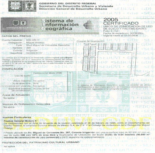 Miguel Hidalgo Mexico City Zoning and Land Use Certificate
