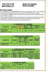 Quantification Brick – Wall Partition XLS Excel Spreadsheet