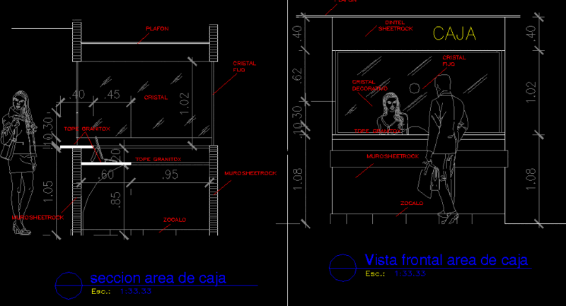 Cashier Area Counter Section and Mahogany Door Details