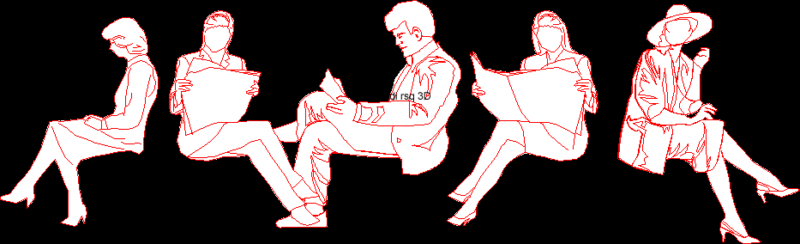 Seated Human Figures DWG Block for AutoCAD