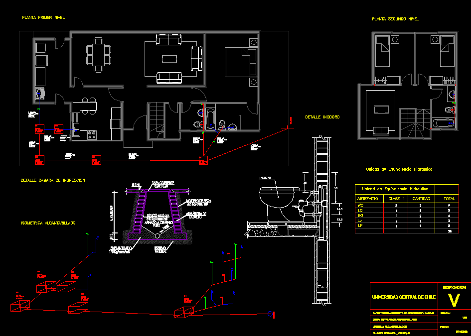 Sewage Drain Network In One Family House, 2 Storeys DWG 