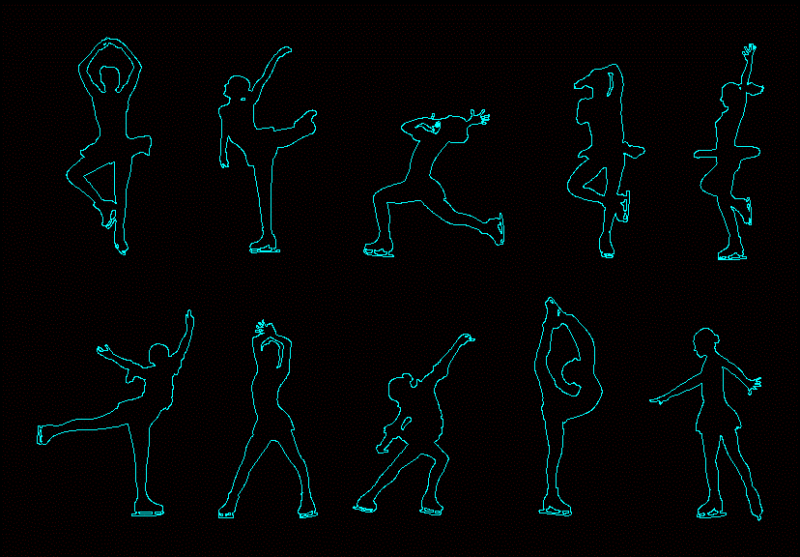 Silhouettes Figure Skating DWG Block for AutoCAD