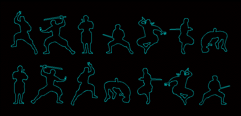 Silhouettes Ninjas 2D DWG Elevation for AutoCAD