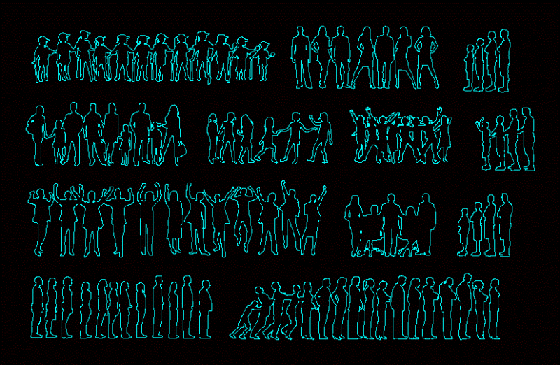 Silhouettes Of Group People DWG Block for AutoCAD