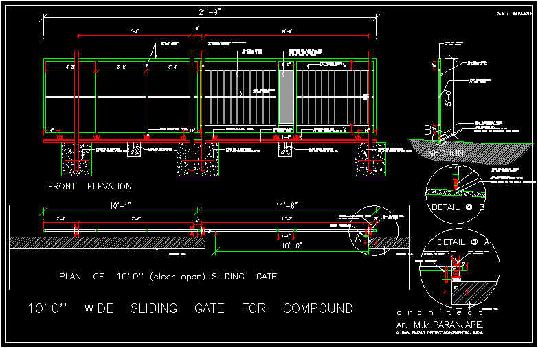 Sliding Gate 10 X 39 Meters Dwg Detail For Autocad Designs Cad