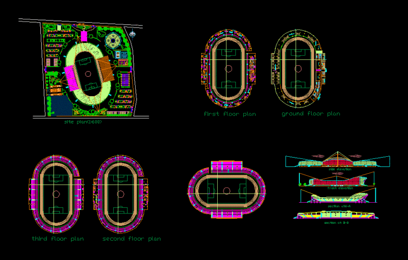 Stadium Design DWG Section for AutoCAD