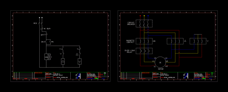 Star – Triangle – Motor Control Circuit 2D DWG Block for AutoCAD