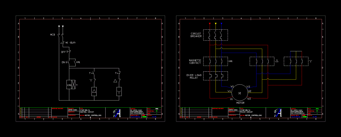 Star - Triangle - Motor Control Circuit 2D DWG Block for AutoCAD