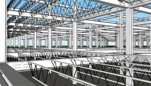 3D Multi-Level Steel Structure SketchUp Model with Mezzanines