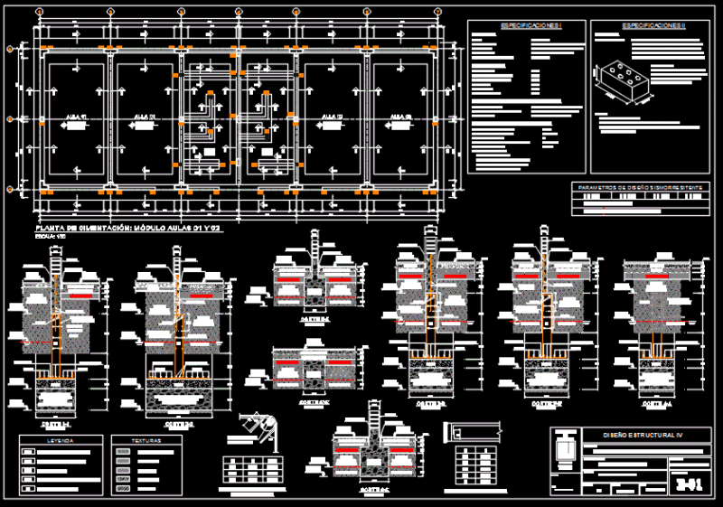 Structures: Initial School Foundation DWG Section for AutoCAD