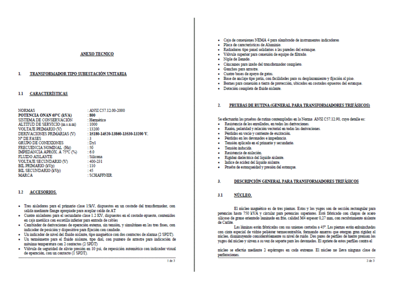 Technical Description Transformer 800 Kva PDF (Document)